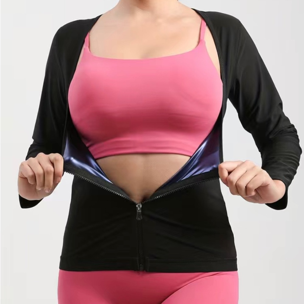 New Stretchy Long Sleeve Workout Top, Body-Shape Sweat Fitness Sauna Sports Top